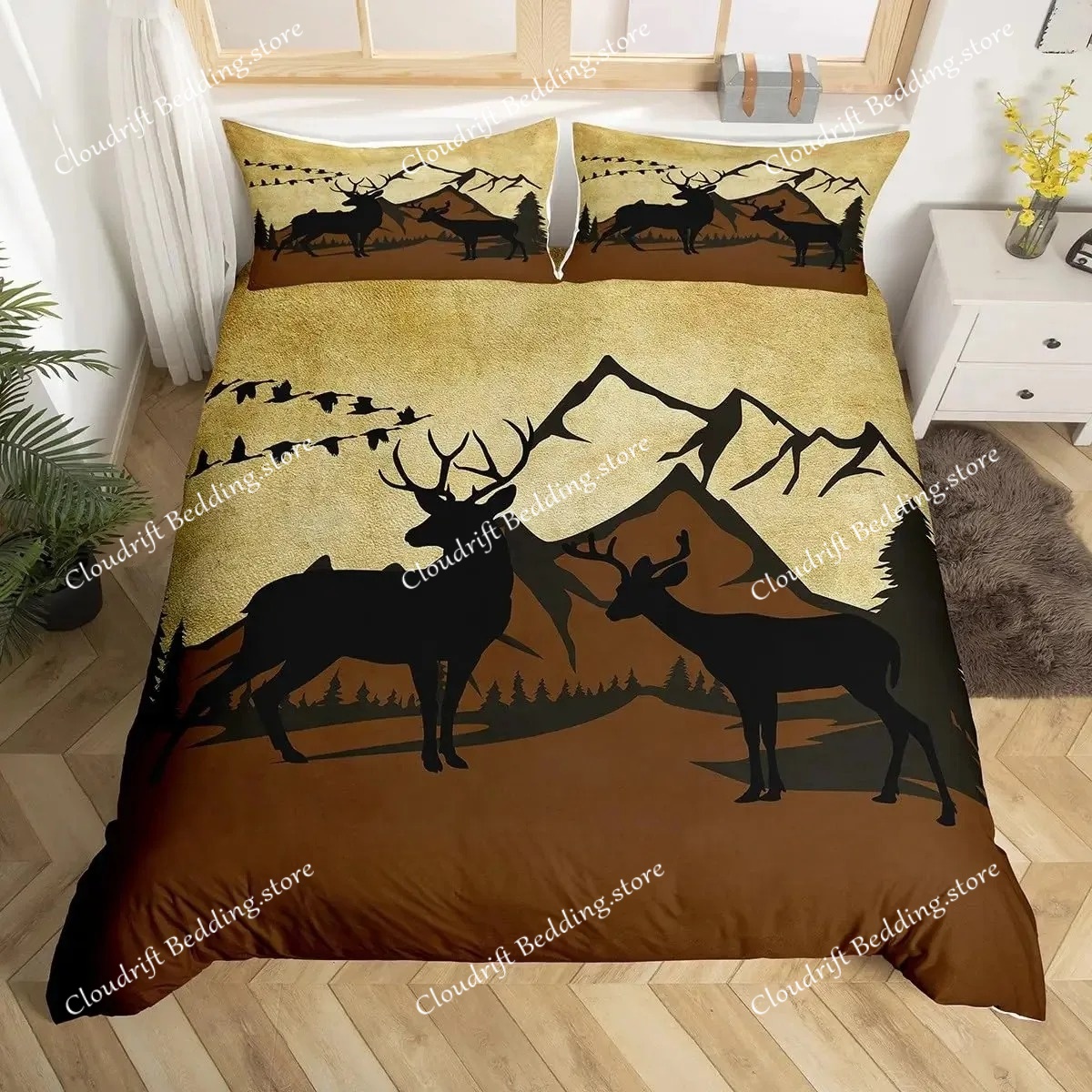 Hunting And Camping In Forest - Hirsch- und Elch-Bettbezug für King- und