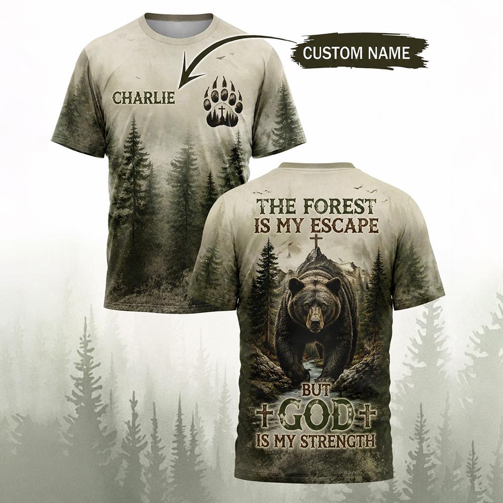 Hunting And Camping In Forest - Herren-T-Shirt mit Vintage-Waldbären-Print, personalisierbar mit Namen,