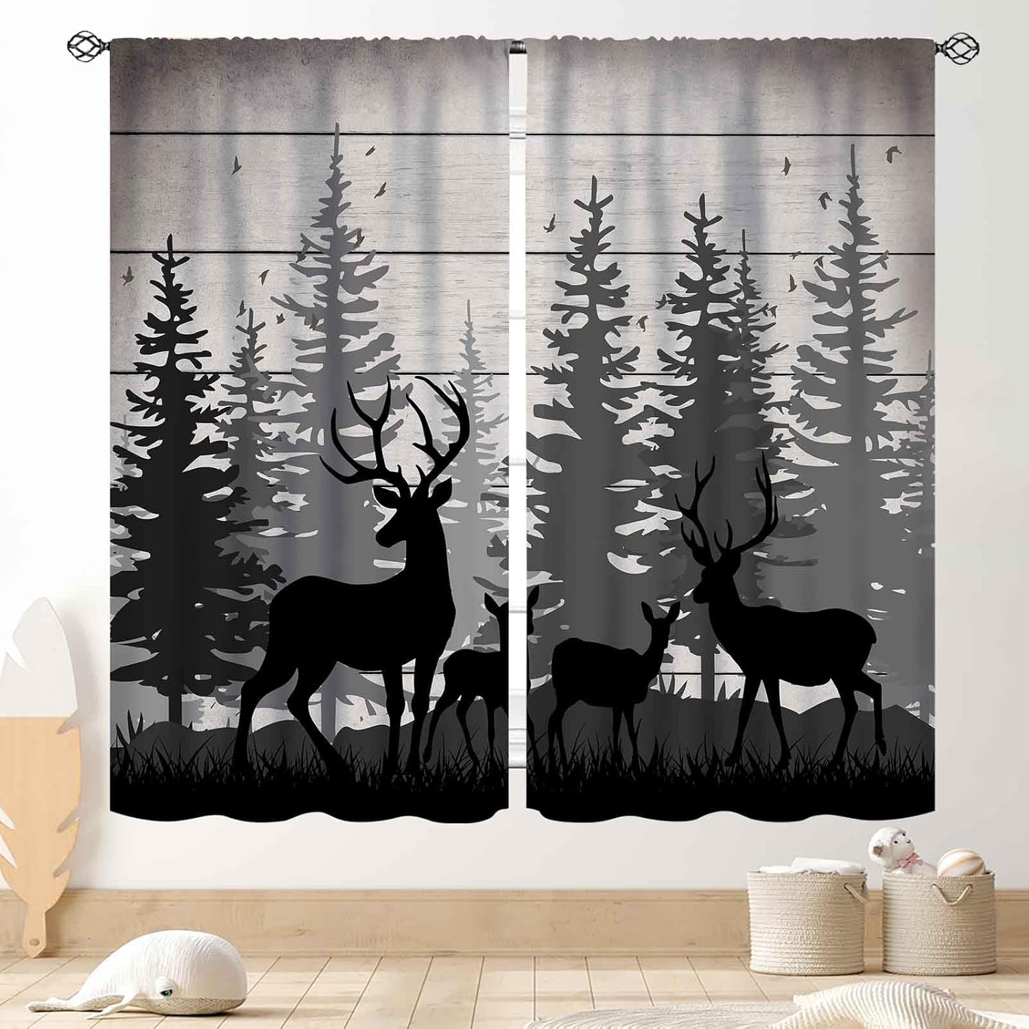 Hunting And Camping In Forest - Rustikale Hirschvorhänge, Bauernhaus, Wald, Hütte, Baum,