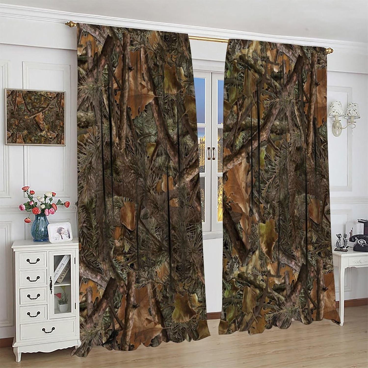Hunting And Camping In Forest - Verdunkelungsvorhänge mit Tarnmuster, Wald, für Jungen,