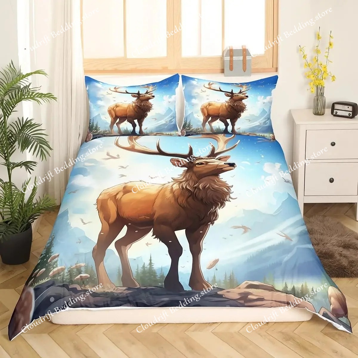 Hirsch- und Elch-Bettbezug für – Hunting And Camping In Forest Bewertung und Preis
