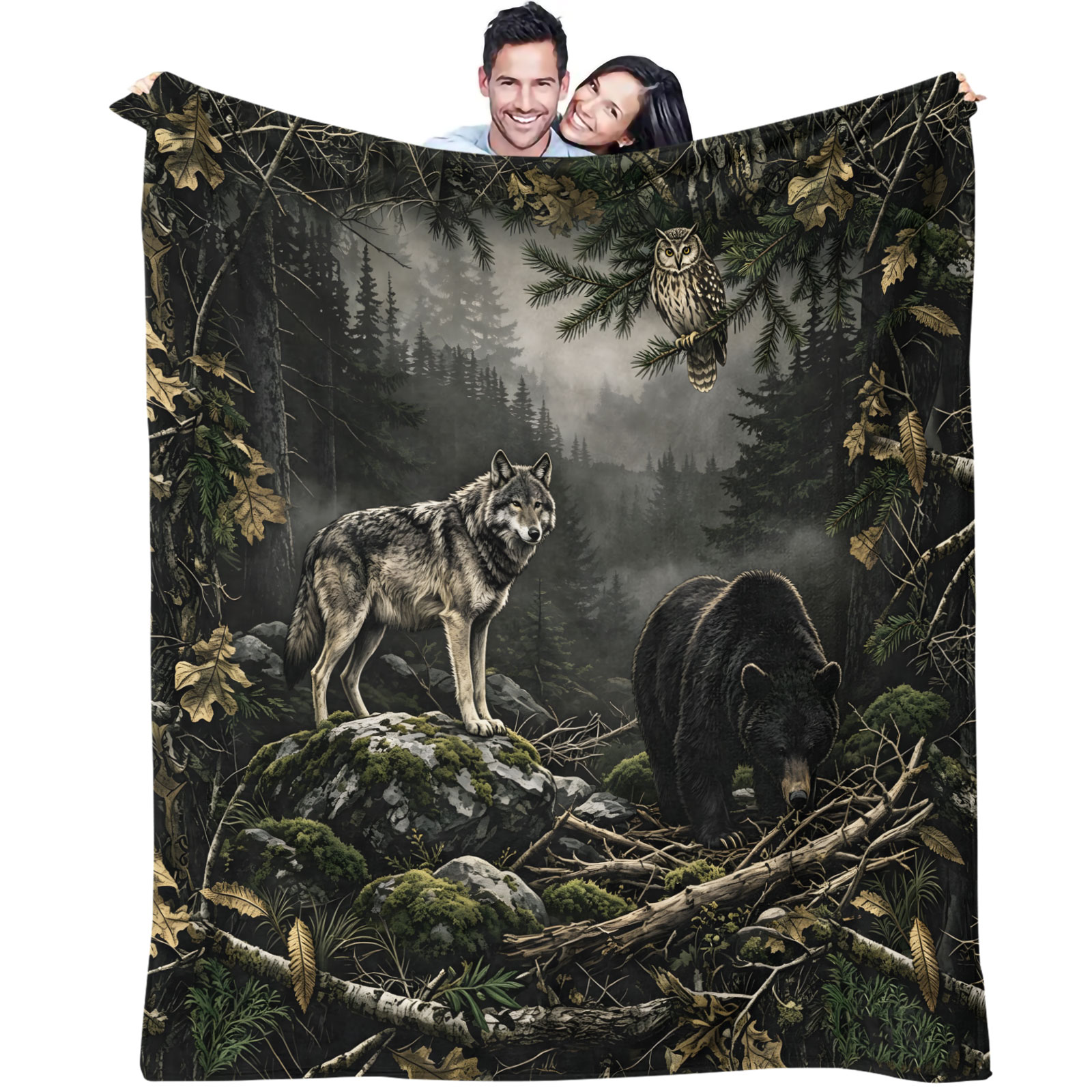 Waldwolf Bär Eule Flanelldecke – Hunting And Camping In Forest Bewertung und Preis
