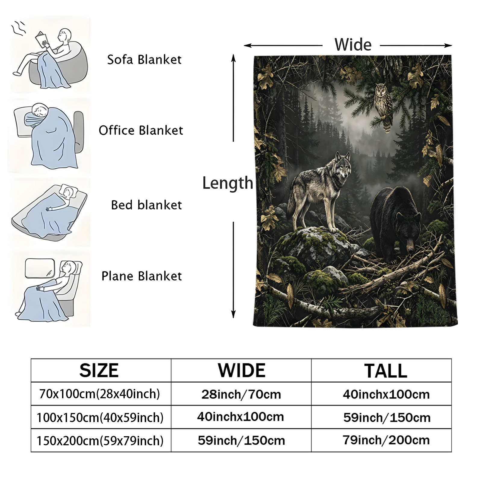 Waldwolf Bär Eule Flanelldecke – Hunting And Camping In Forest Bewertung und Preis